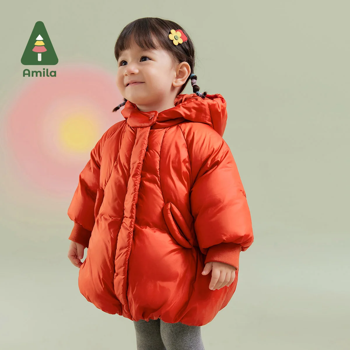 Amila Baby Girl Down Jacket 2024 Winter New Multicolour Hooded Fleecing Cute Warm Toddler Down Winter Coat  Baby Clothing