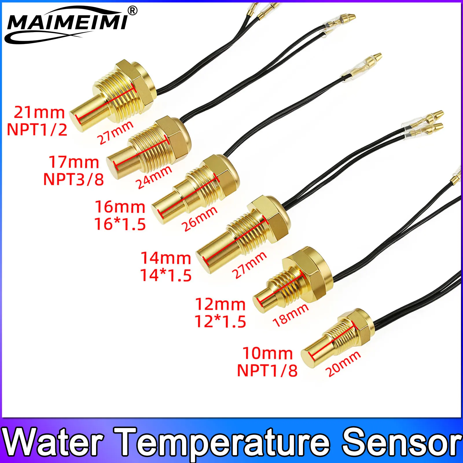 

12V/24V Universal Water Temperature Sensor For Water Temperature Gauge 10MM 12mm 14MM 16MM 17MM 21MM 1/8 3/8 1/2
