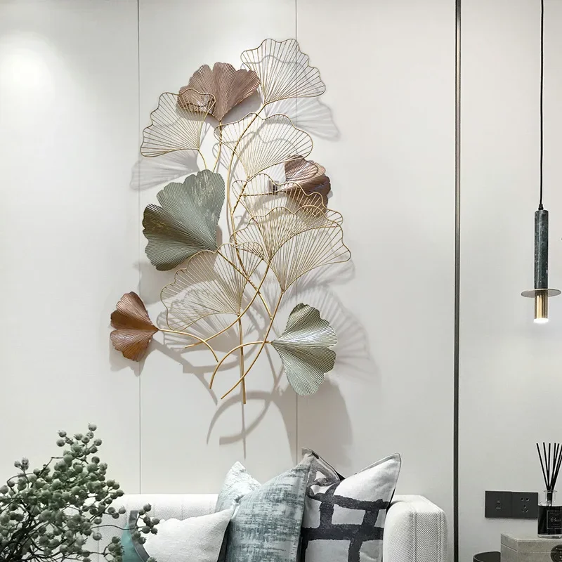 Entrance three-dimensional rose gold apricot leaf light luxury plant wrought iron wall decoration aisle corridor creative wall d