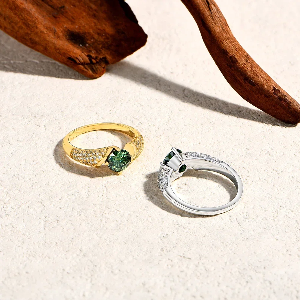 FCGJHW Round 1CT Yellowish-Green Moissanite Rings Original Color S925 Sterling Silver Wedding Ring for Women Fine Jewelry 2026
