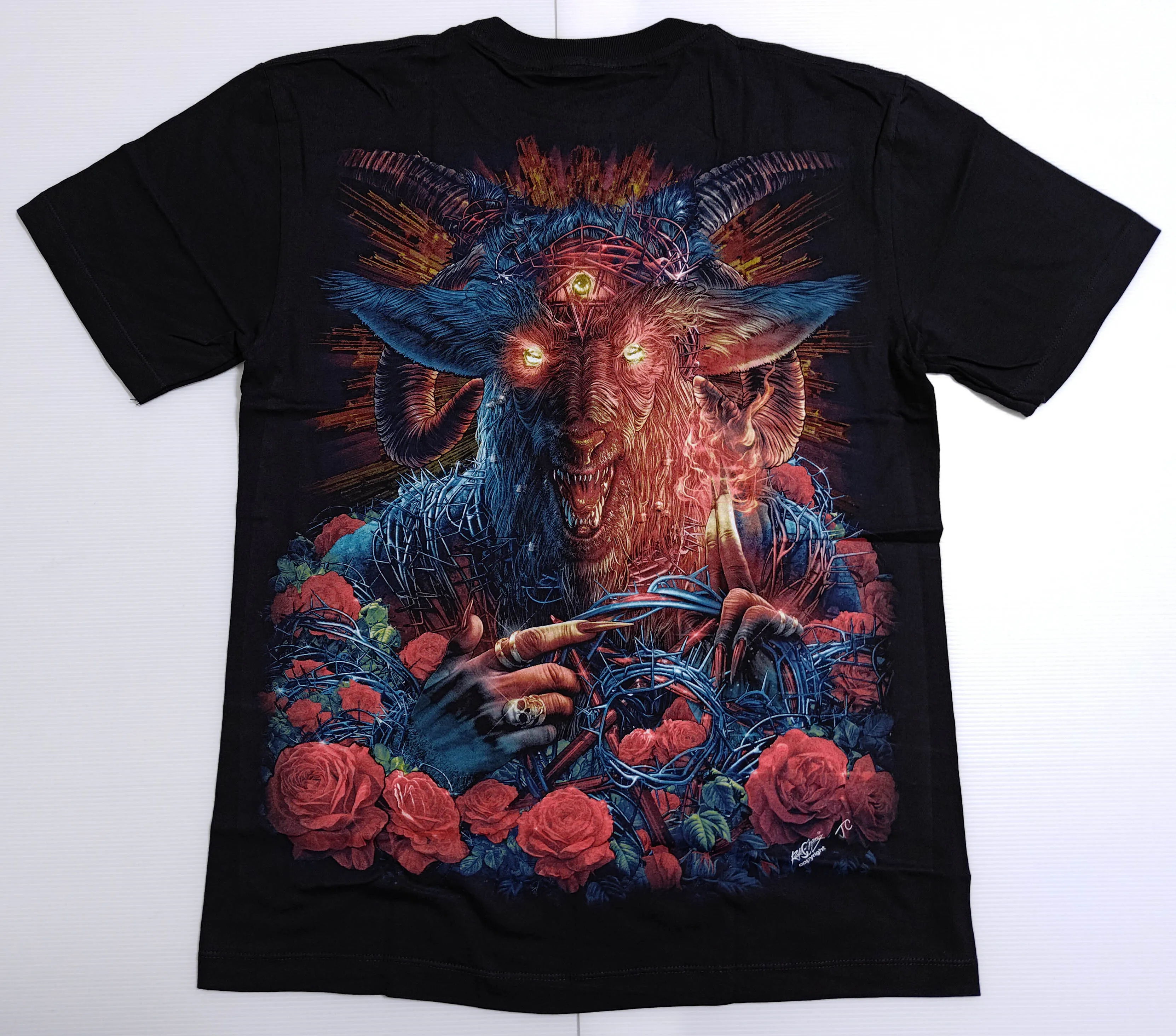 2024 New Bafengte Devil 666 Sheep Head Rose Night Light Thai ROCKHANG Imported Short Sleeve Round Neck T-shirt