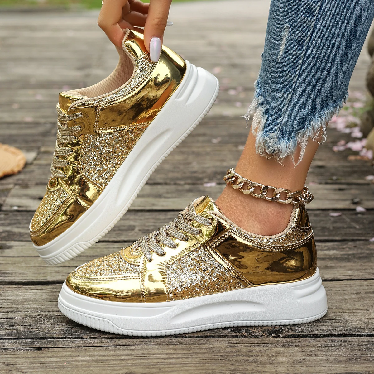 Casual Wedges Sneakers Comfortable Sequins Badminton Shoes Fashion Women\'s Vulcanize Shoes Running Fitness Walking