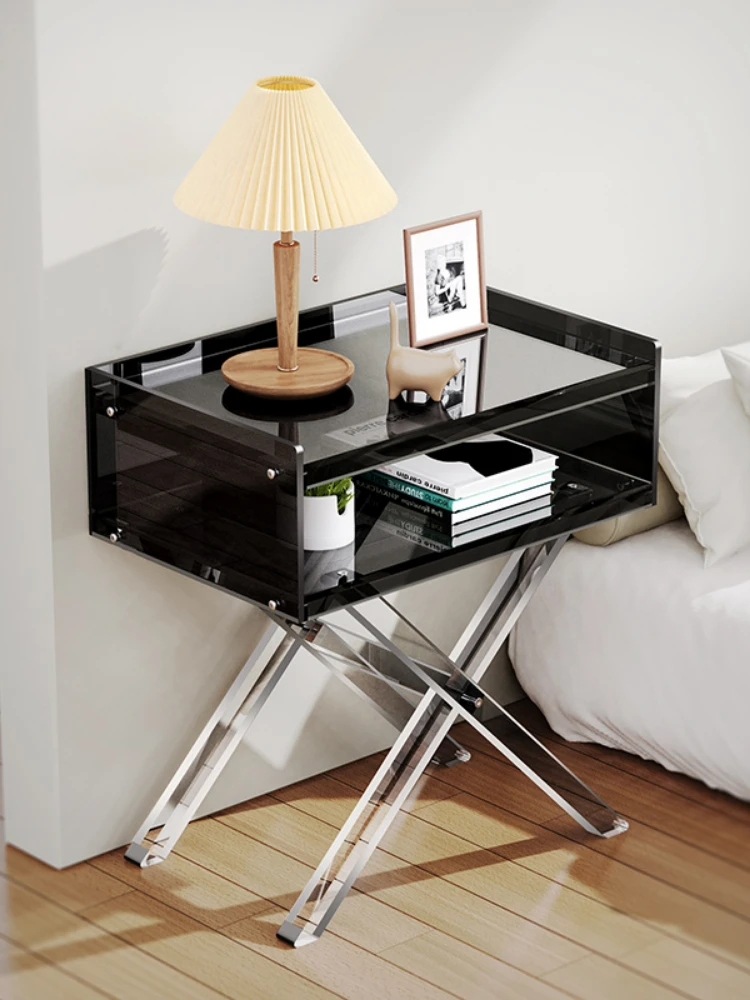 Acrylic Bedside Table Transparent Bedside Cabinet Storage Rack Light Luxury Storage Ideas Side Table