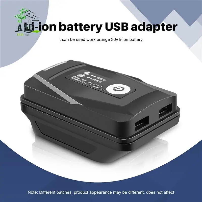 

A05E-Adapter Light Lamp Flashlight Torch USB Mobile Phone Charger For Worx Orange 4 Pin Socket 20V Li- Battery Power Bank