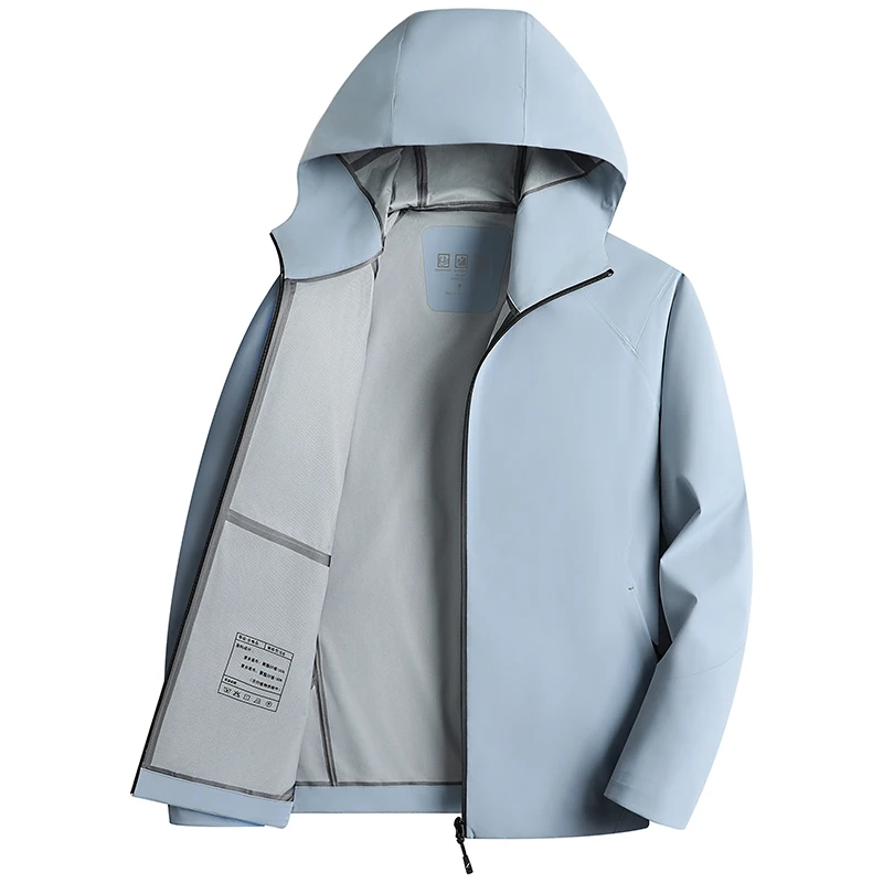 Men's Stretch Water Resistant Hooded Jacket, Windproof Wrinkle Free Zip Up Lightweight Outdoor Casual Travel Outer Coat