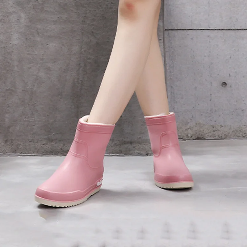 Spring Fashion Short Tube Rain Boots Non-Slip Wear-Resistant Women Middle Tube PVC Rain Boots Waterproof Shoes Work Rubber Shoes