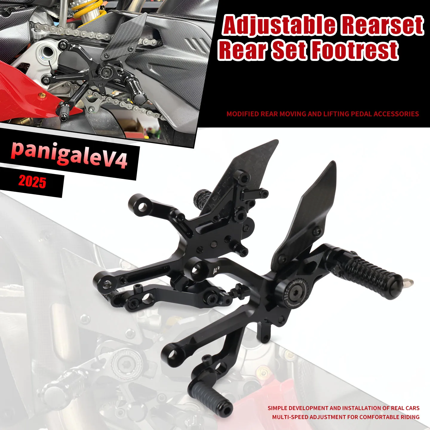 

Motorcycle Carbon Fiber Adjustable Footrests Rear Set Footpeg Rearset Foot Peg Pedal For PANIGALE V4 Panigale V4S 2025