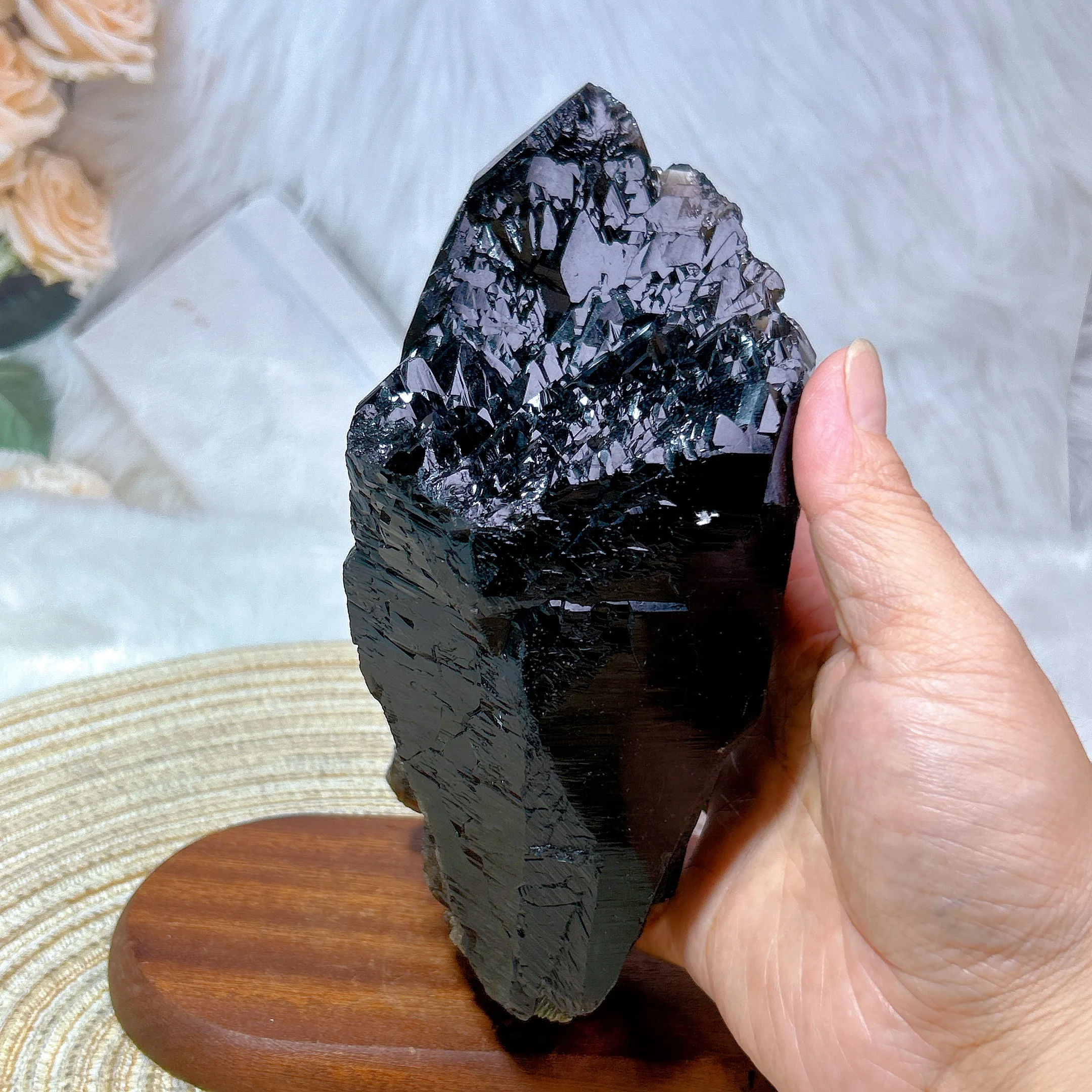 Natural Crystals Rare Brazil Black Quartz Cluster Raw Stone Skeletal Specimen With Calcite Phlogopite Healing Home Decorations