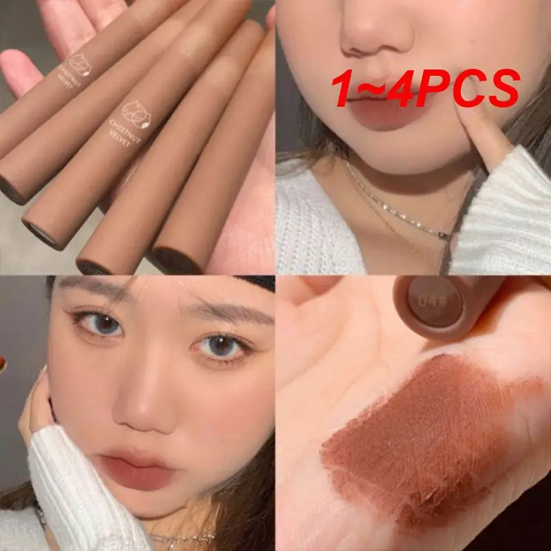 1~4PCS Gentle Color Lip Tint Mud Moisturizing 6 Colors Velvet Matte Lipstick Lips Makeup Chestnut Lip Gloss