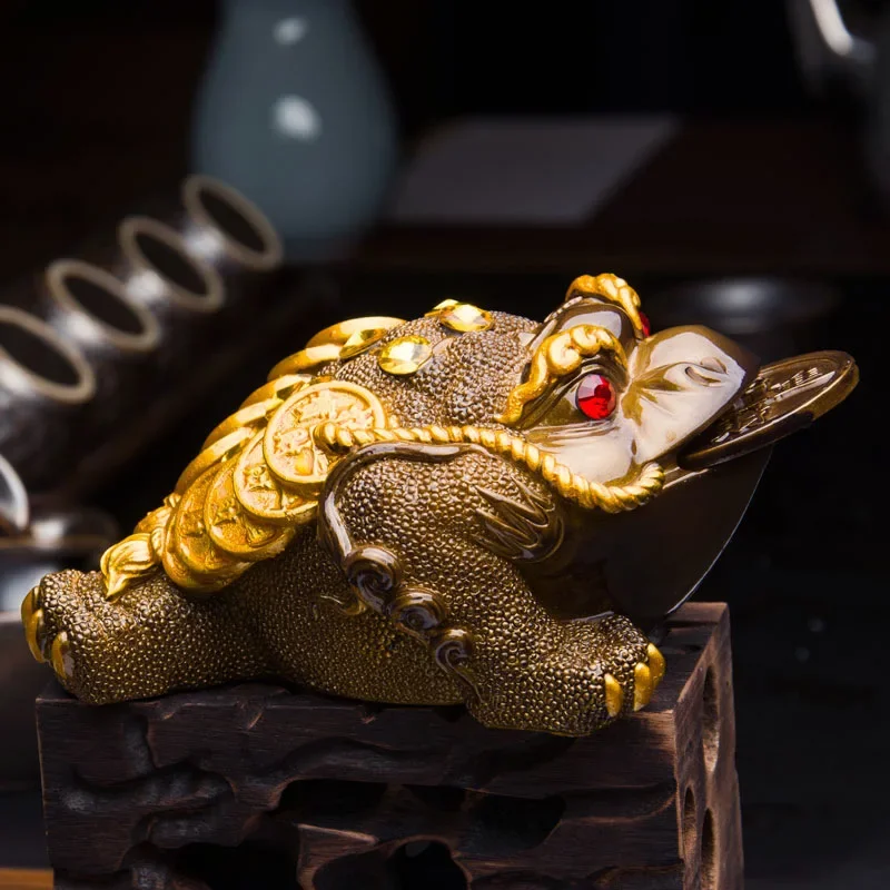 

Resin Color-Changing Tea Pet Toad Figurine Frog Statue with Coin Ornament Boutique Tea Table Decoration Accessories Crafts