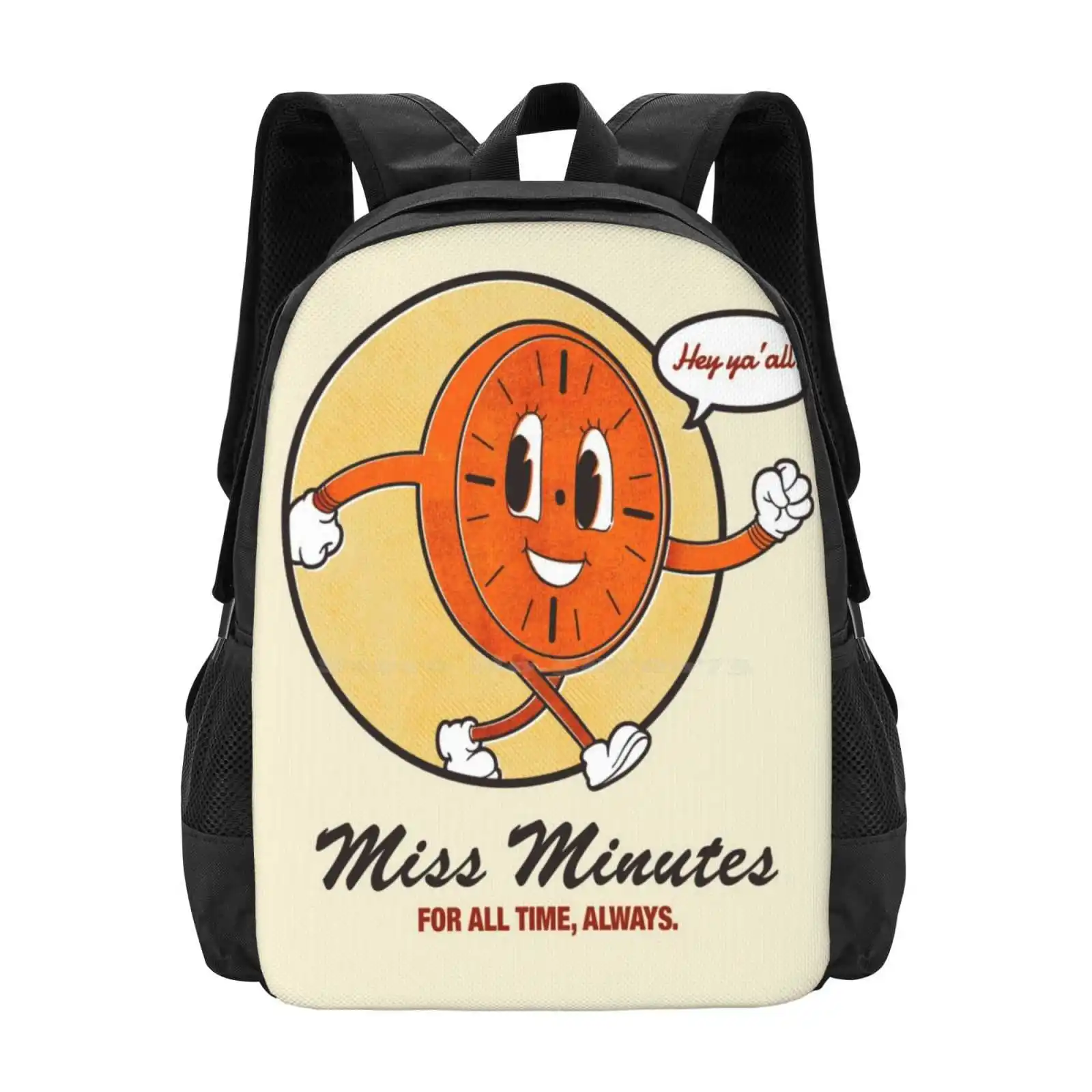 Miss Minutes Teen College Student Backpack Pattern Design Bags Series Tv Show Villian Super Hero Miss Minute Retro Vintage