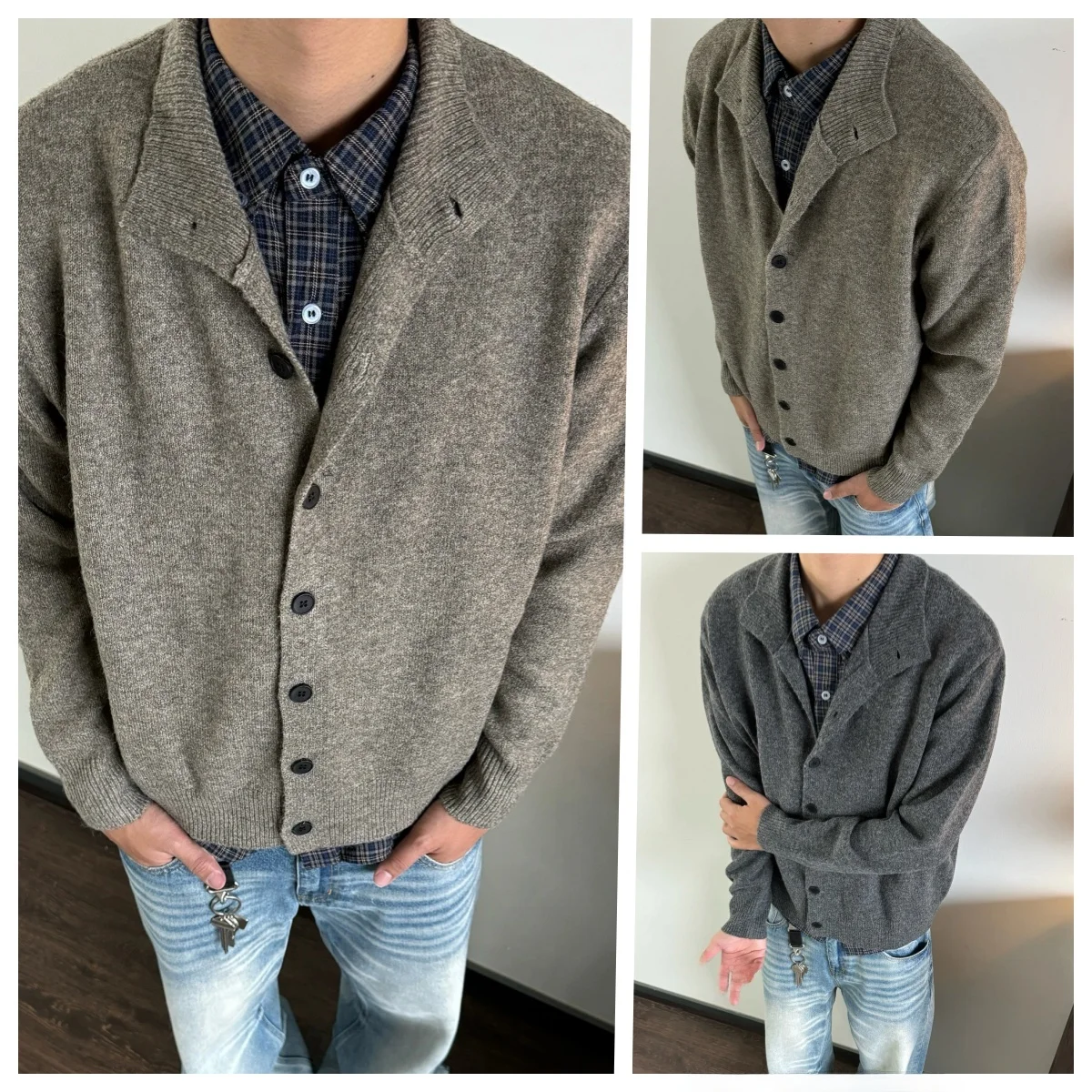 

Retro American Knitted Cardigan Jaet Men's Color Simple Versatile Trendy Brand Men's Sweater Casual Sle Long Sve