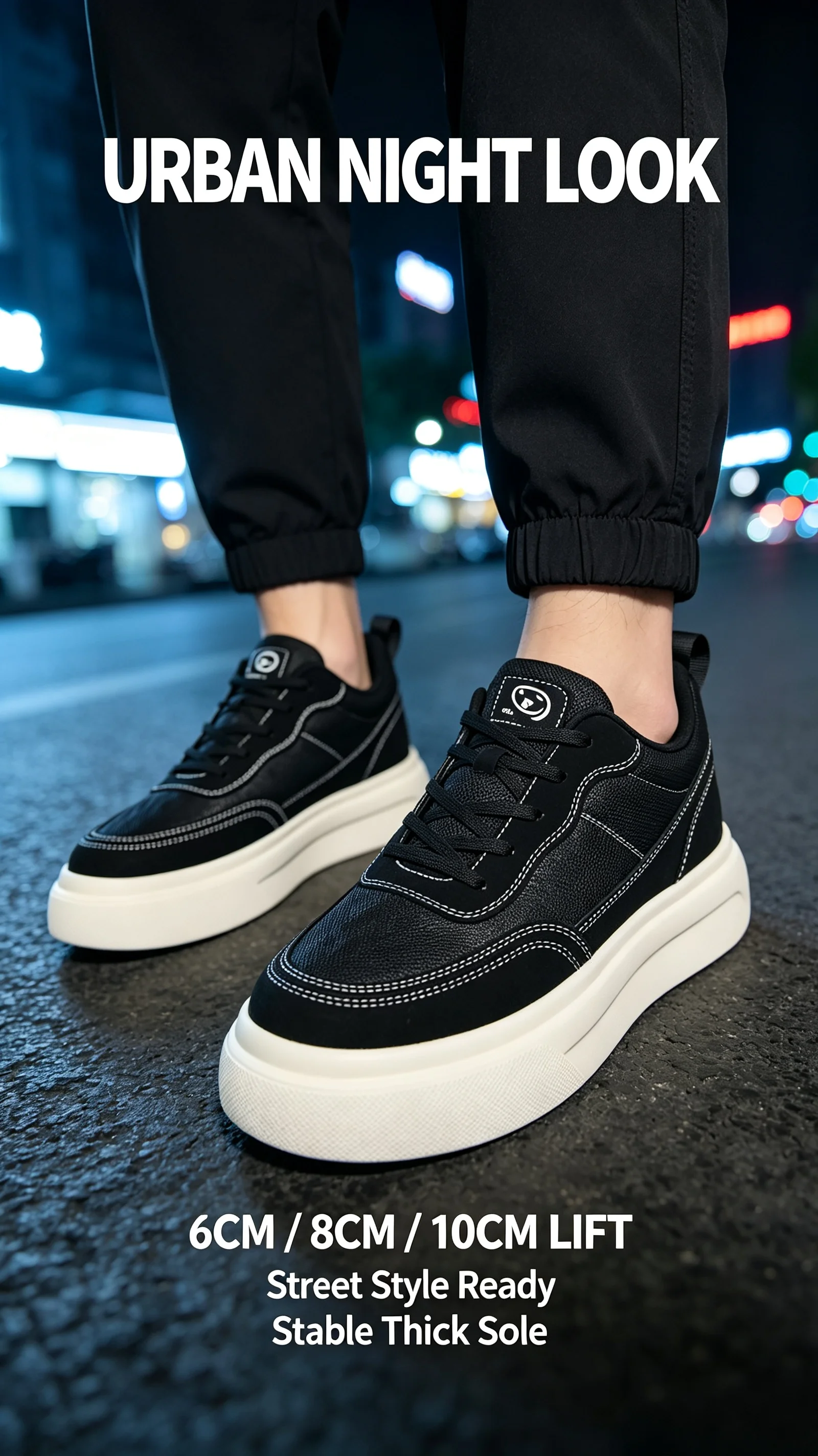 6-10CM Unsichtbare Höhenverlängerung Herren Plateau-Sneaker Schwarz Atmungsaktive Schnürschuhe Casual Höhenerhöhende Skate-Schuhe Alltagsschuhe zum Spazierengehen – Detail 5