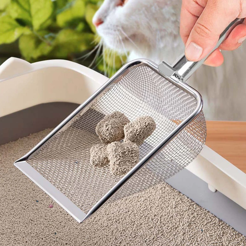 ตาข่ายสแตนเลส Cat Litter Scoop ทนทาน Litter CLEANER มุมพลั่ว Litter Shovel สัตว์เลี้ยงเครื่องมือทําความสะอาดแมวอุปกรณ์