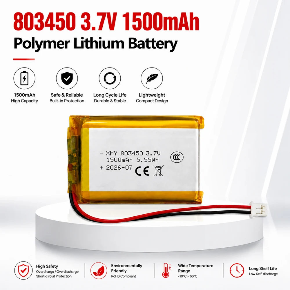803450   3,7 V 1500 mAh Polymer-Lithium-Akku für GPS-Navigator MP5 Bluetooth-Headset Walkie-Talkie-Kamera PH2.0-Stecker