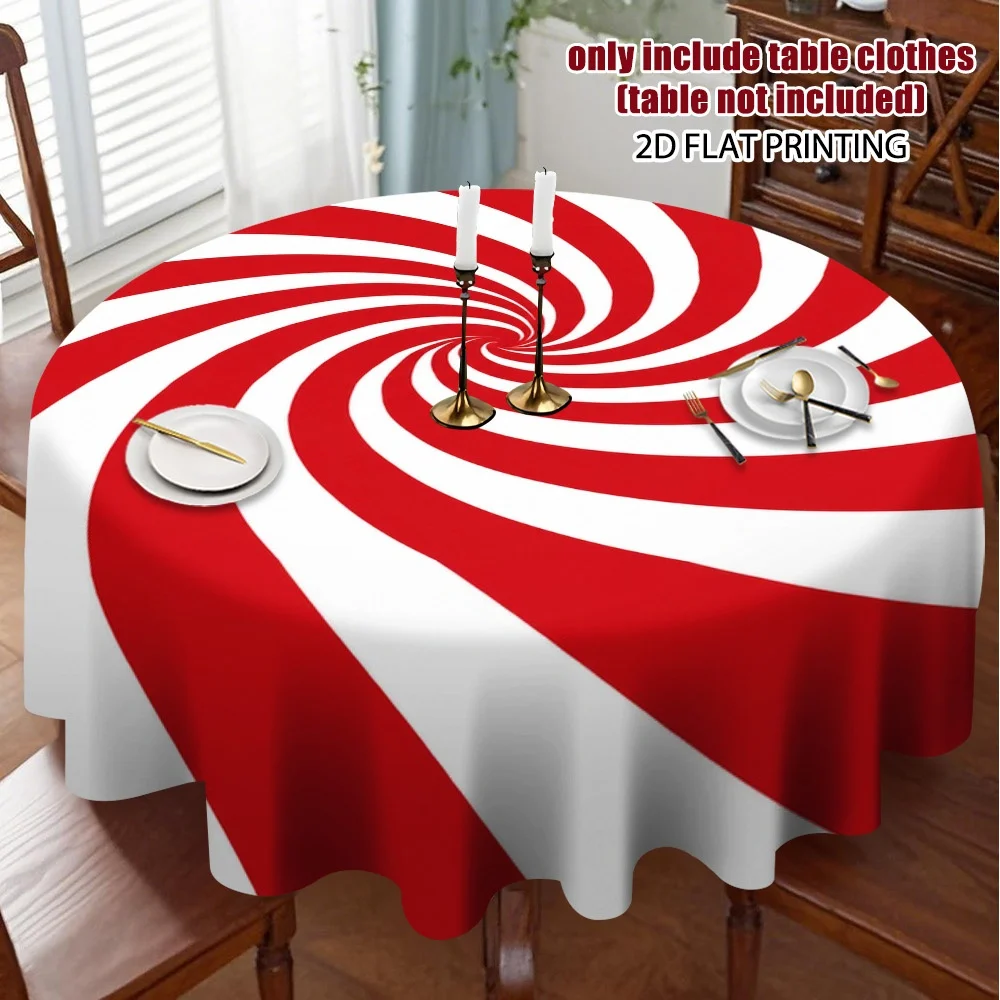 2D flat print, 1-piece candy bar spiral pattern round tablecloth design