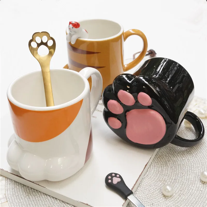 可愛い3d猫の足型セラミックマグカップ、温かい雰囲気のコーヒーミルクカップ、朝食ティーカップ、中国ブランド家庭用品、和風