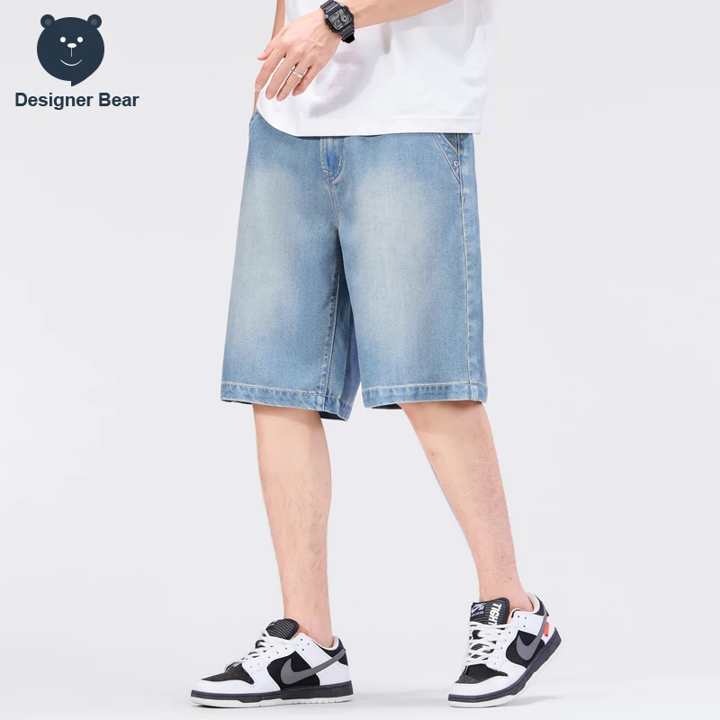 Summer Thin Men's Denim Shorts Lyocell Fabric Cool Baggy Straight  Knee Length Pants Jeans Joggers Short Jorts Man Bermuda M-4XL view 5