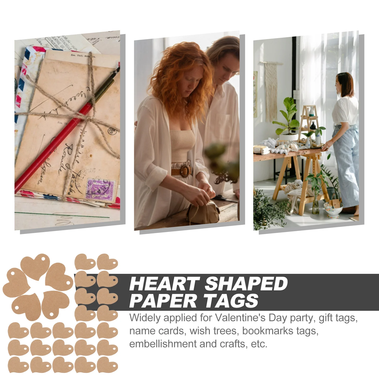 

1 Bag Decorative Small Gift Tags Kraft Heart Shaped Paper for Valentines Day Present Label Baking Store Packaging Craft Supply
