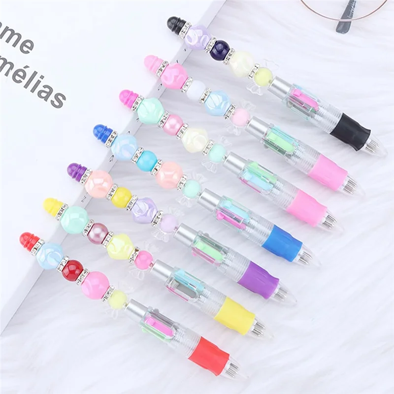 J1UL1N 24Pcs Multi-Color Beaded Pens 4-In-1 Colorful Beaded Pens Retractable Ballpoint Pens DIY Making Kit For Office Easy Insta