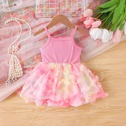 Bretelle stile estivo bambina rosa maglia cucita compleanno carino Super fata vestito