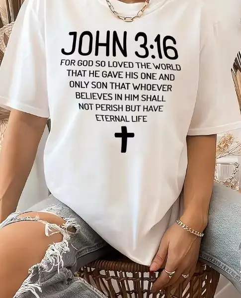 John 3 16 Bible Verse T Shirt Women Christian Faith Cross Graphic Tee Bundle Set Church Clothes Top