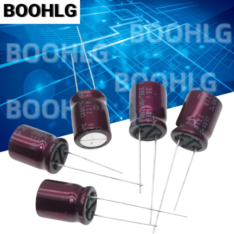 5PCS 330UF 35V Audio Capacitor 35V 330UF 10X12.5 RA3 Purple Red Robe