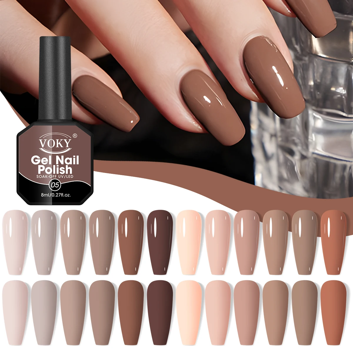

VOKY 8ML Набор гель-лаков для ногтей из 12 предметов, высокая насыщенность, УФ-светодиодный замочивающий гель, маникюр на салонном уровне дома