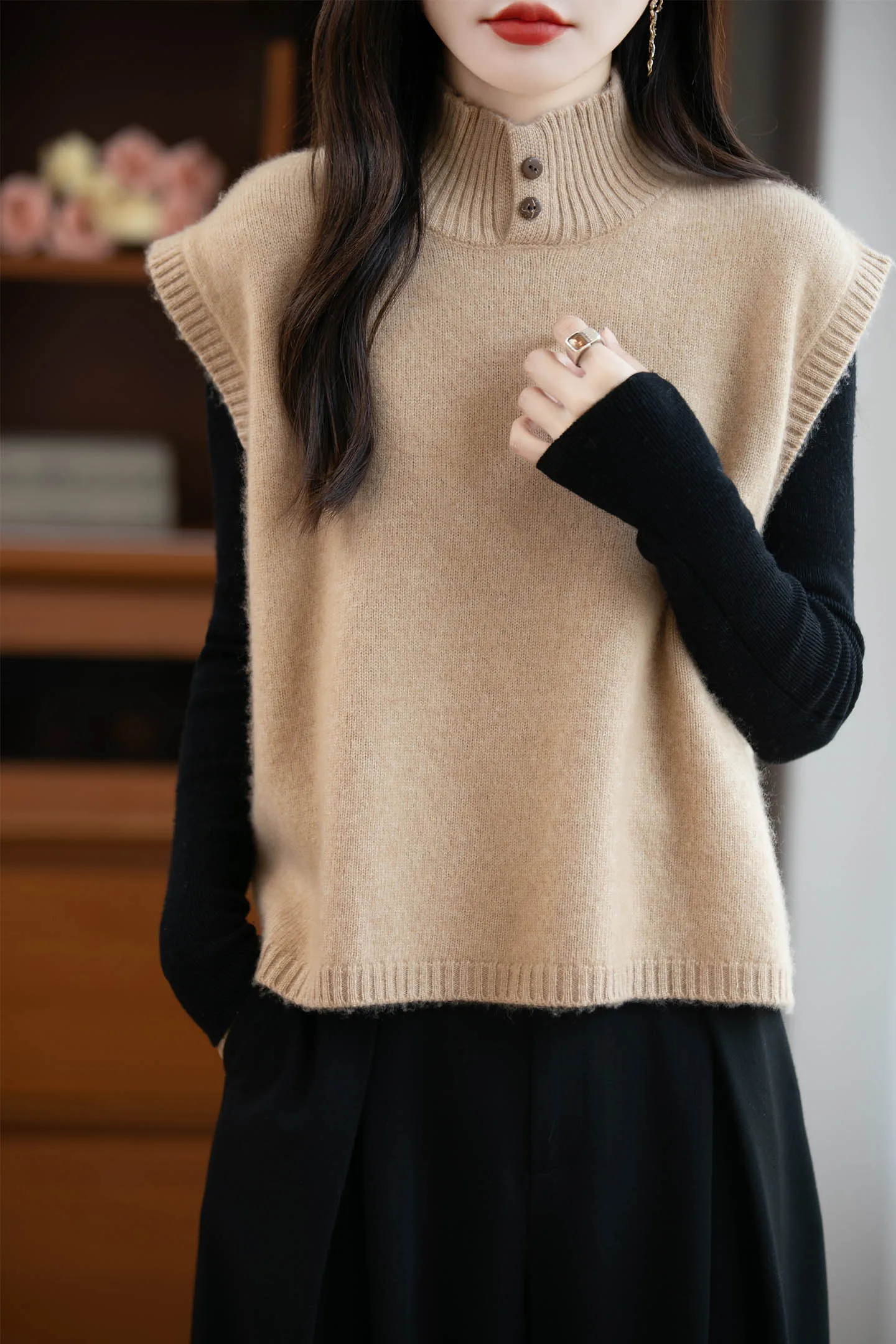 

New Thick Autumn Winter Woman Sweater Vest Elegant Female 100% Merino Wool Knitted Pullover Ladies Soft Sleeveless Clothing Tops