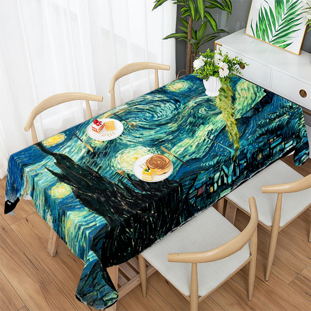 Abstract Art Ins Printed Tablecloth Green Wilderness Blue Moonlit Night Nature Rustic View Tablecloth Wedding Decoration Nappe