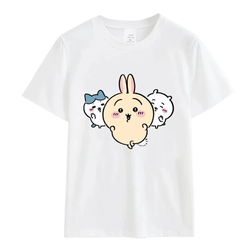 

MINISO Kawaii Anime Summer Japan Awesome T-shirt Cotton Popular Children's Short-sleeved Casual Wear Chiikawa T-shirt