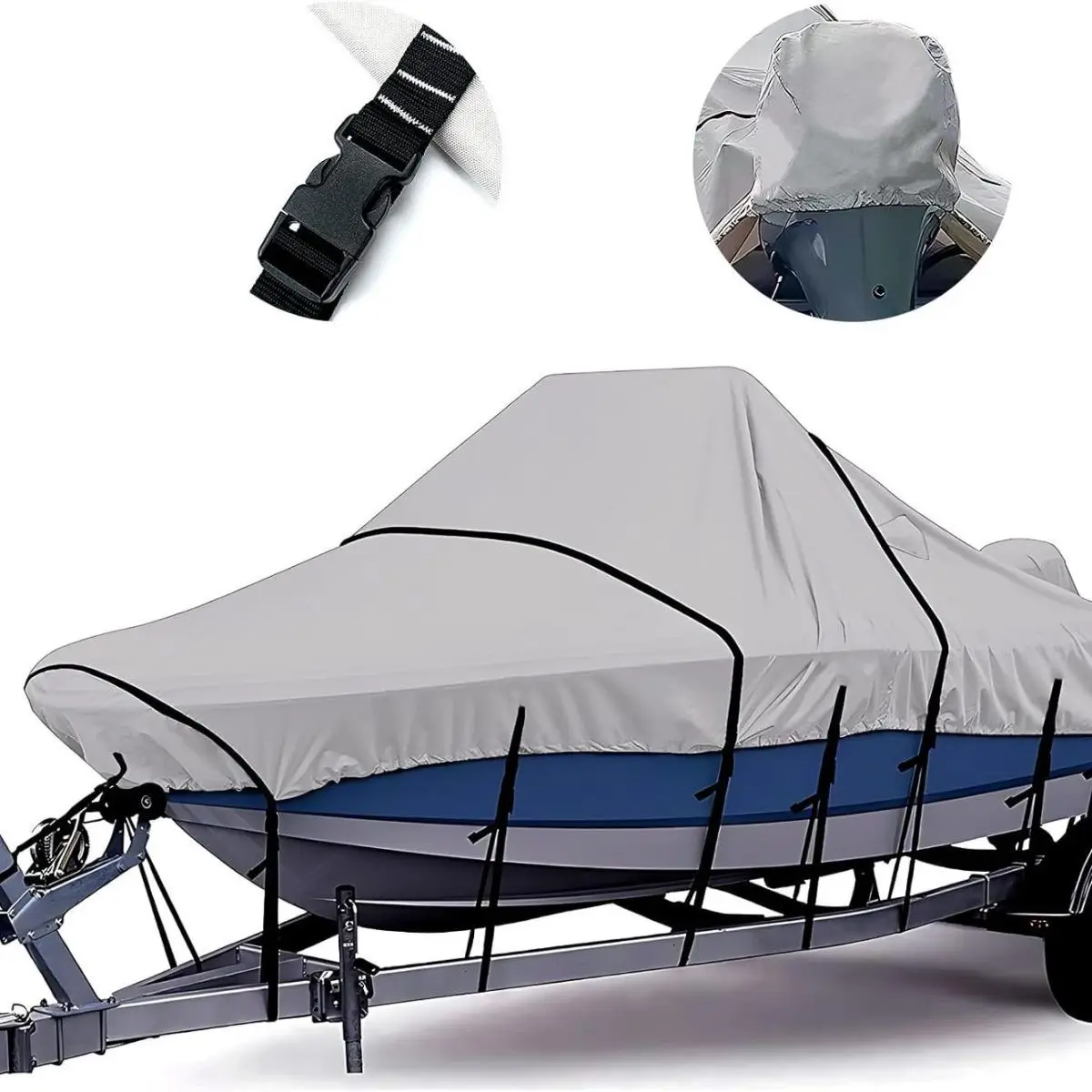 

210D Oxford Boat Rain Cover, Anti-Snow Frost Waterproof Dustproof UV Resistant Protection for V-Hull Yacht Dinghy Speedboat