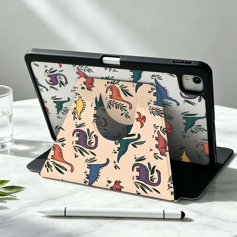 Cartoon Dinosaur Design For iPad Pro Air mini 6 5 4 12th M5 M4 M3 M2 A16 A17Pro 360° Rotation Stylus Storage Tablet Case