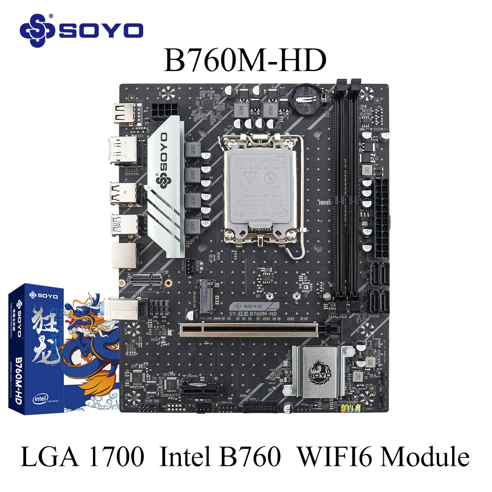 

Игровая материнская плата B760M SOYO LGA 1700 с поддержкой процессоров Intel Core 12/13/14-го поколения, двухканальной памяти DDR4, M.2 NVME, PCIEx16