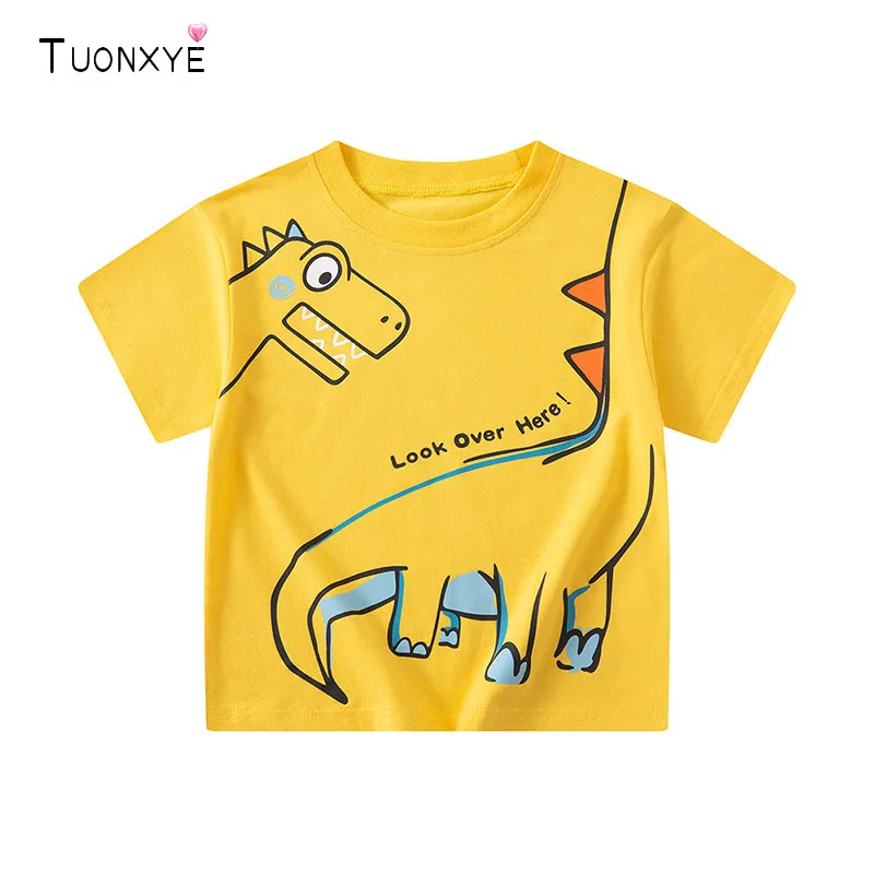 

TUONXYE Summer Boys Short Sleeve Loos T-shirts Cute Cartoon Kid Dinosaur Children Knitting Soft Cotton Casual Tops Sport Clothes