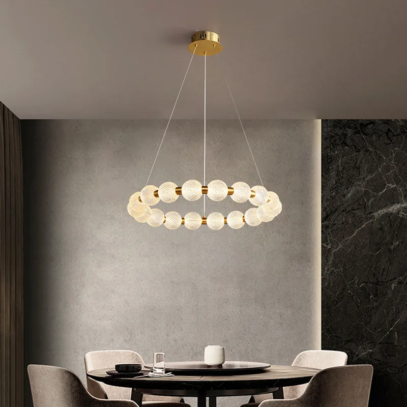 Latest luxury design pendant light, creamy pearl necklace pendant light, LED ring light, living room copper acrylic