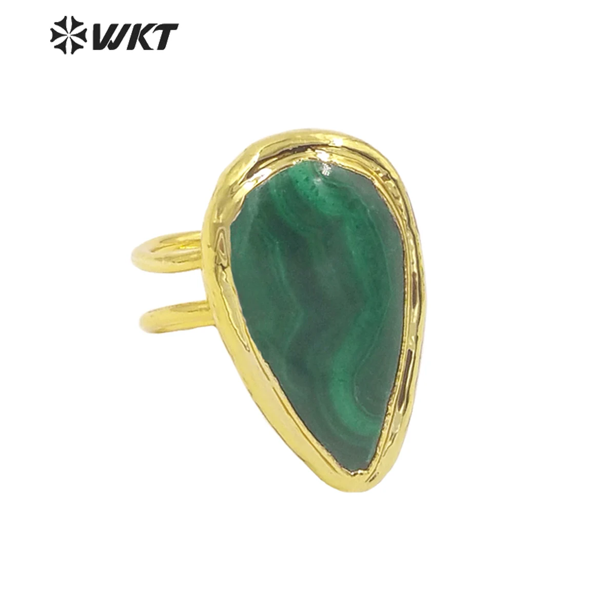 WT-R416 WKT High Quality Natural Stone Ring Natural Malachite Water Drop Shape Stone Adjustable Ring Women Jewelry Purchasing