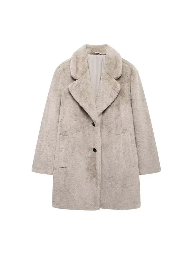 Willshela Women Fashion Faux Fur Khaki Single Breasted Trench Coats Vintage Lapel Neck Long Sleeves Female Chic Lady Outfits