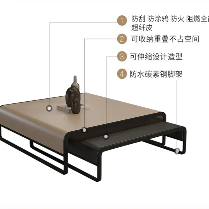

Coffee Table Minimalist Iron Light Luxury Leather Square Italian Style