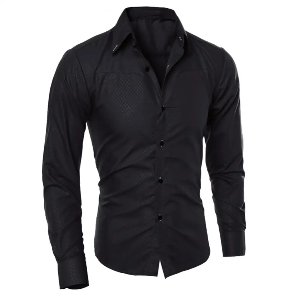 Men\'s Luxury Casual Social Formal Shirt Lapel Long Sleeve Slim Solid Color Male Business Dress Shirts Blouse Shirt Tops