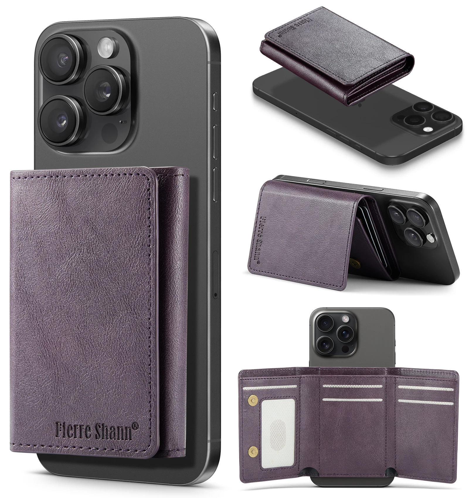 Fierre Shann Luxus-Geldbörse im Business-Design aus PU-Leder mit Klapptasche und magnetischem Schnallenständer für Kartenhalter