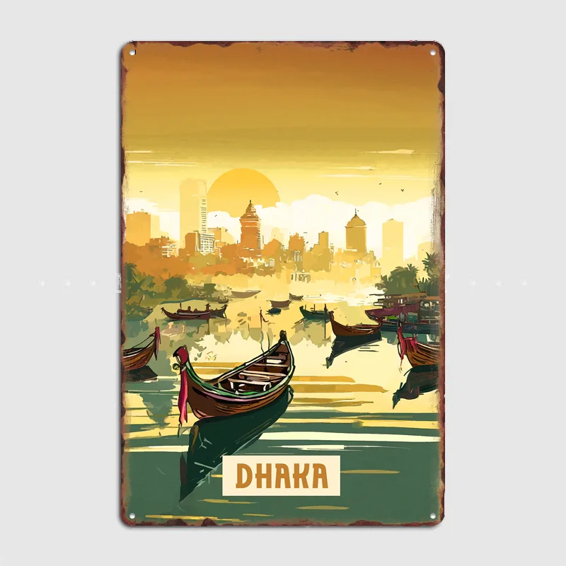 Póster de Viaje Vintage de Dhaka, Letrero Metálico Personalizado para Bar, Póster Interior para Dormitorio, Decoración de Pared para el Hogar, Pósteres para Decoración de Habitaciones