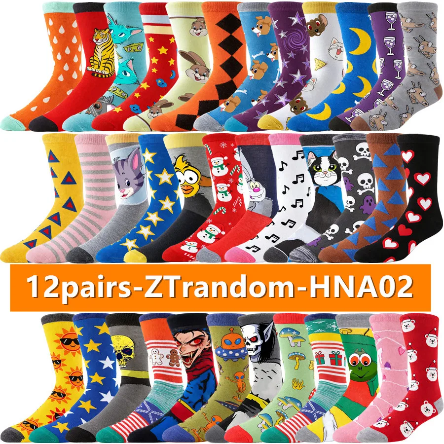

12pairs Novelty Anime Crew Socks Men Women Cartoon Hip Hop Street Fashion Funny Casual Socks