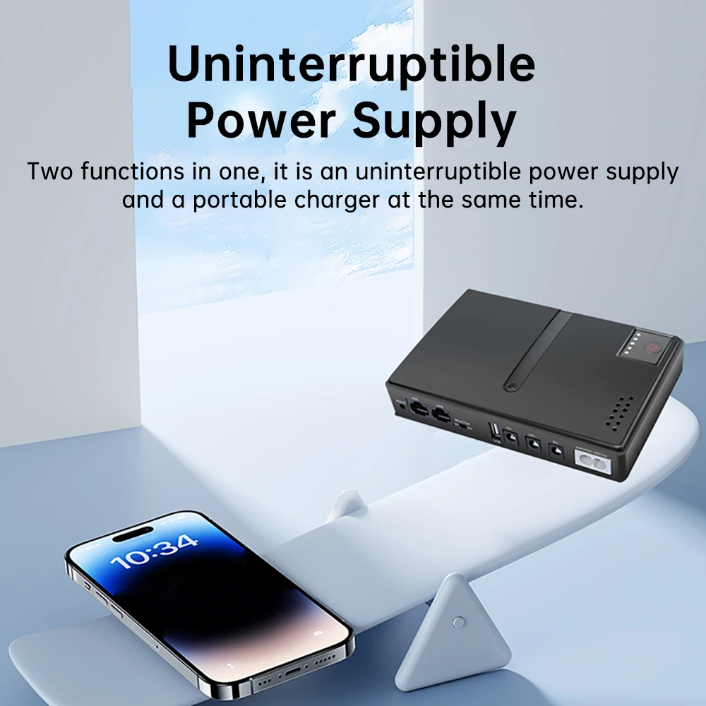 1018L DC UPS Battery Backup 5V 9V 12V 2A 15V 24V Output Uninterruptible Power Supply 85‑265V UPS Battery Backup EU/US Plug