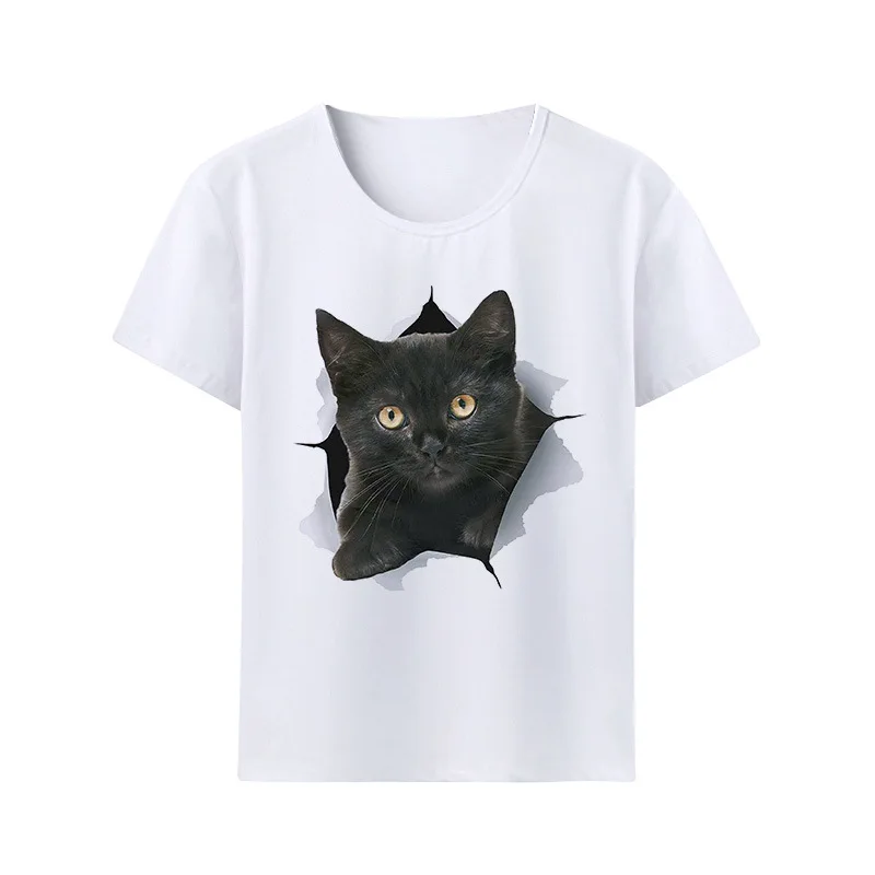 Animal bonito gato animal de estimação impresso camiseta modal casual família manga curta em torno do pescoço das crianças wear meninas meninos roupas