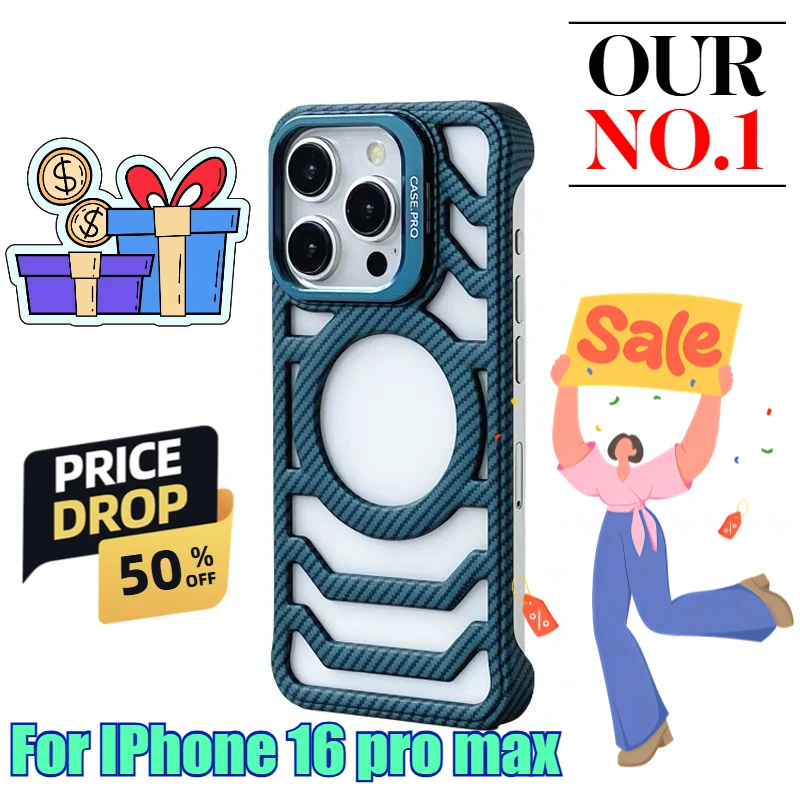 For IPhone 16 pro max Mobile Phone Case with Lens Holder Kevlar Carbon Fiber Pattern Protective Cover