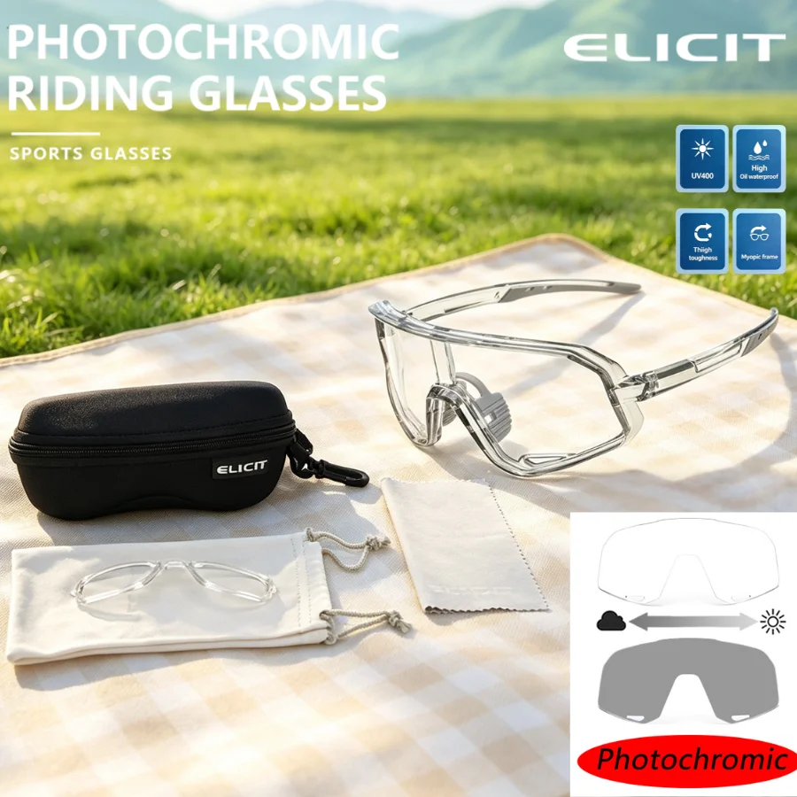 

ELICIT Cycling Photochromic Glasses New UV400 Sunglasses for Men Women Driving Fishing Hiking Camping Runing Sports Eyewear E809