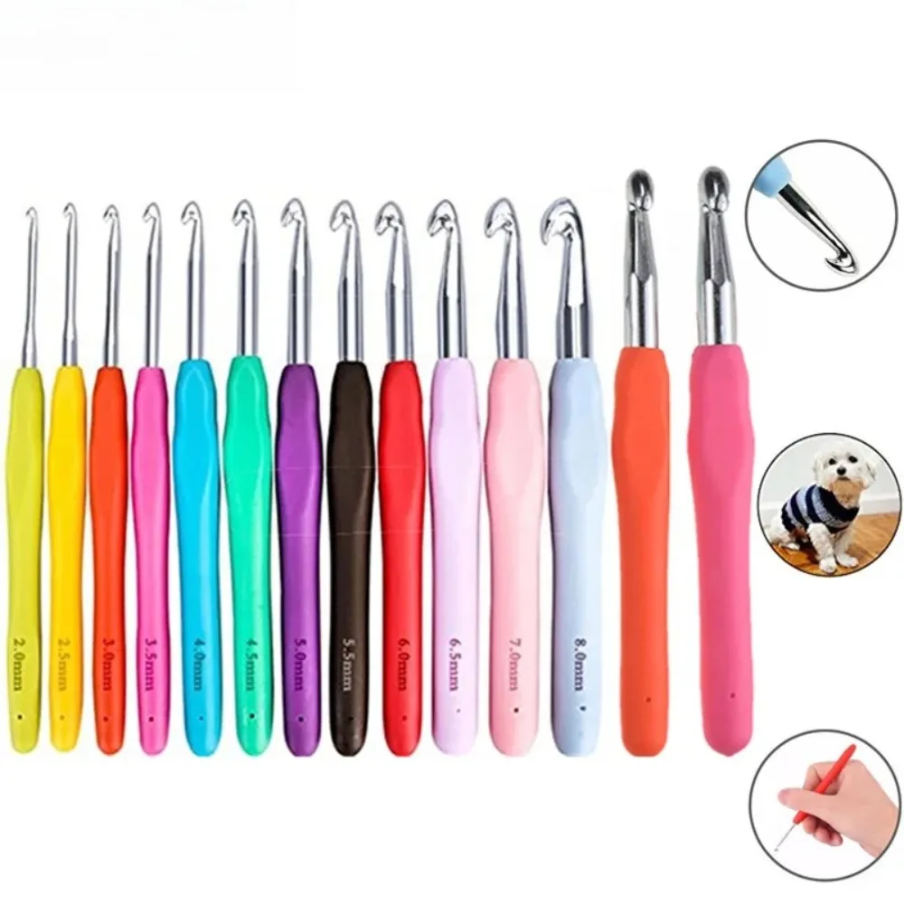 9 قطعة/14 قطعة خطاف كروشيه مزيج حجم مقبض ناعم الحياكة السنانير الإبر Craft بها بنفسك الحرفية الغزل الخياطة إبرة معدن الألومنيوم إبرة كروشيه