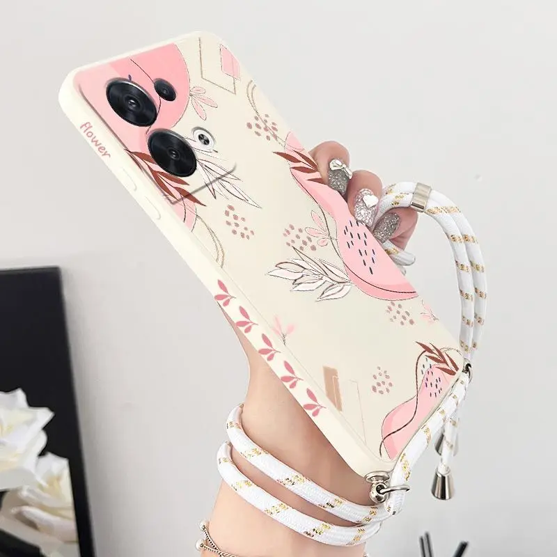 Red Maple River Crossbody Lanyard Silicone Phone Case For OPPO Reno 8 8T 8 Pro 7 7 Lite 7Z 6 6Z 6 ProPlus 5 Lite 5F 4 Lite Cover