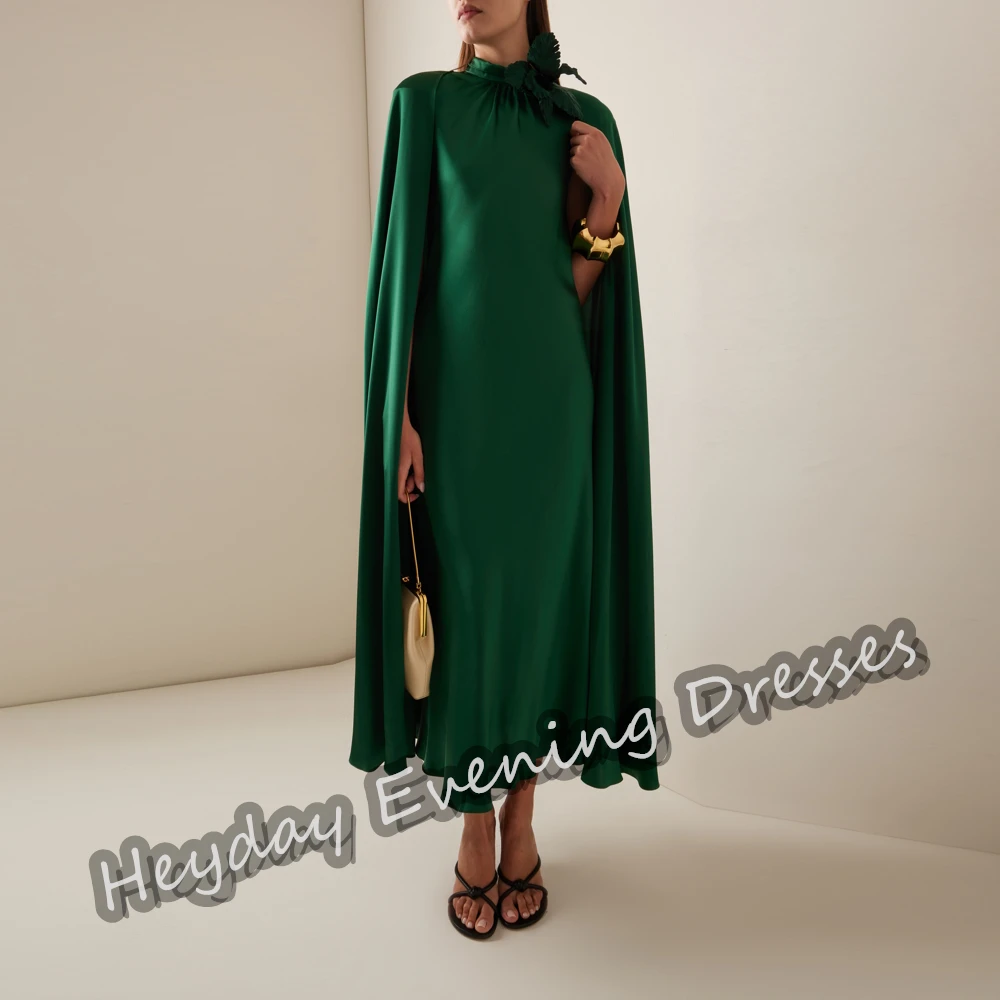 

Heyday Satin O-Neck Saudi Arabia Straight Sleeveless Ruffle Prom Gown Tea Length Elegant Evening Sexy Party Dress For Women 2024